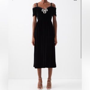 Saloni Clementine velvet crystal bow black dress